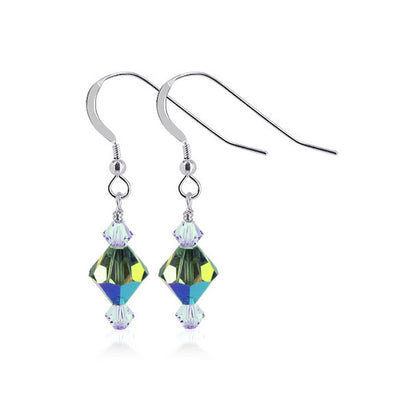 .925 Sterling Silver Handmade Drop Earrings with Austrian Crystal Bicones Elegant Jewelry
