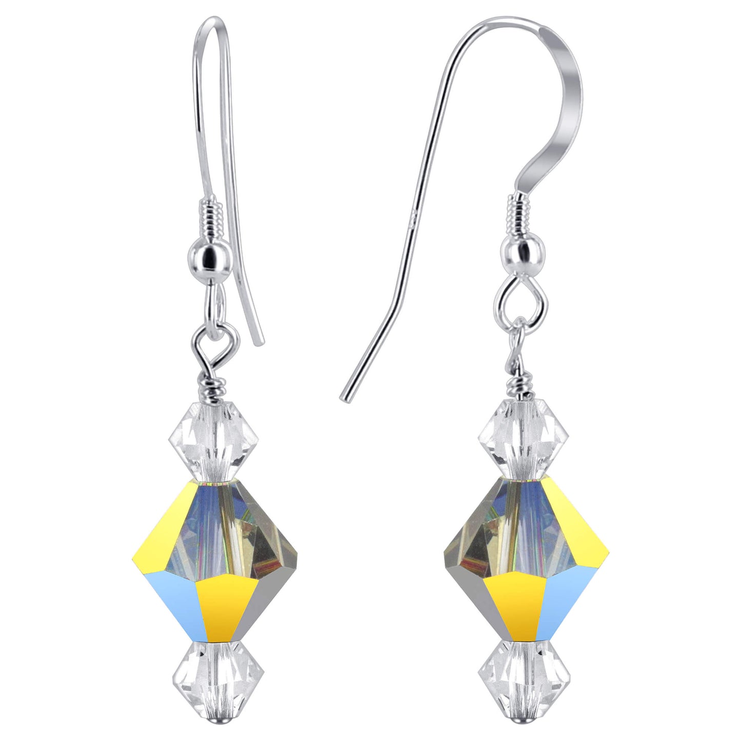 .925 Sterling Silver Handmade Drop Earrings with Austrian Crystal Bicones