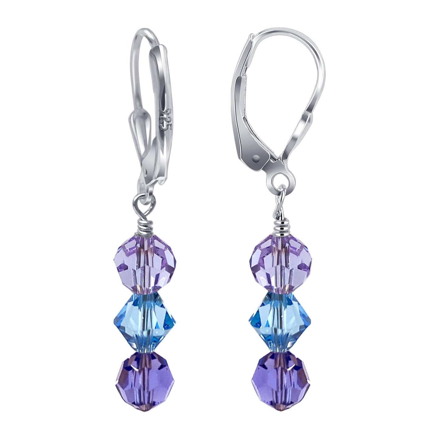 Handmade 925 Sterling Silver Leverback Drop Earrings with Multifaceted Austrian Crystals
