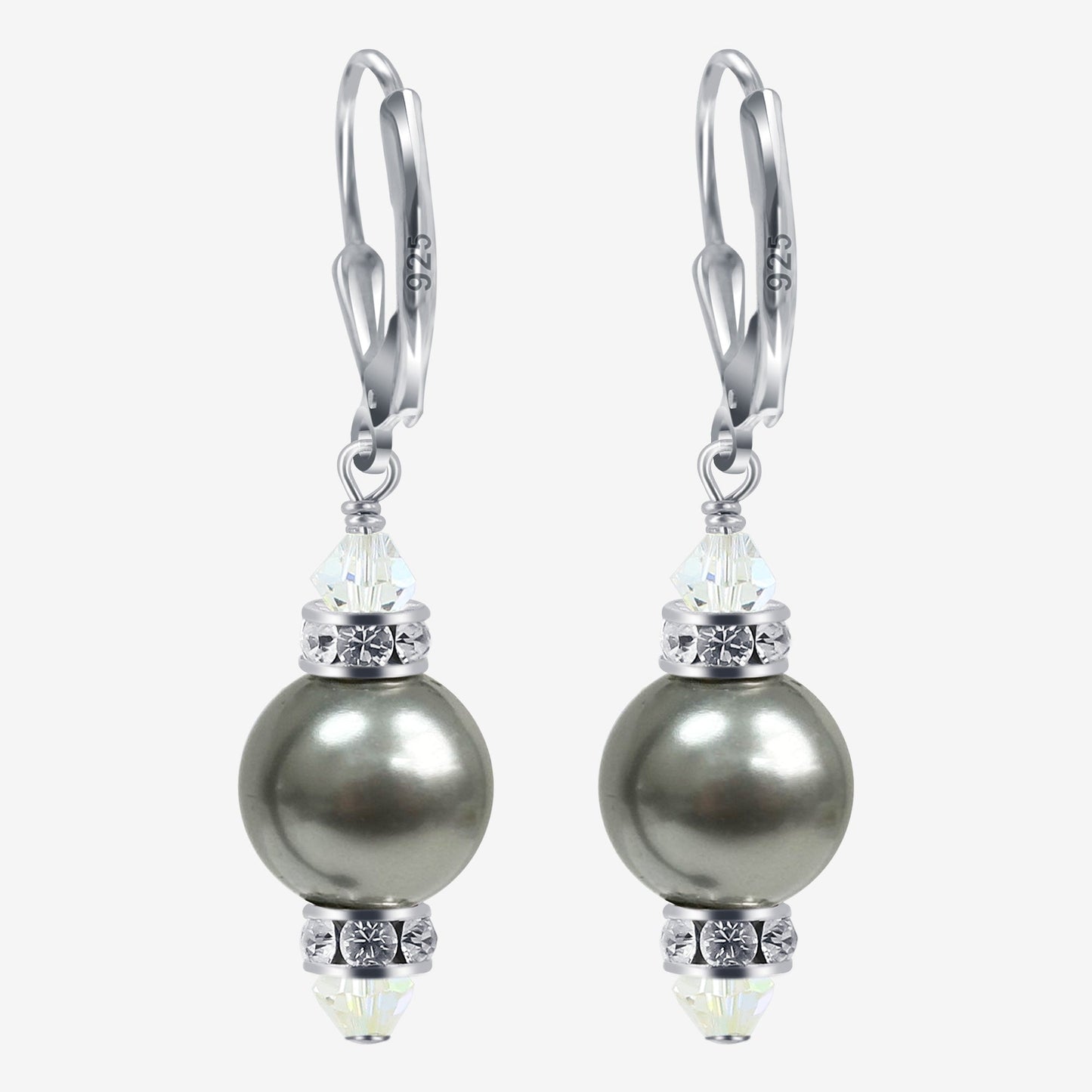 .925 Sterling Silver Drop Earrings with Faux Pearls Austrian Crystals