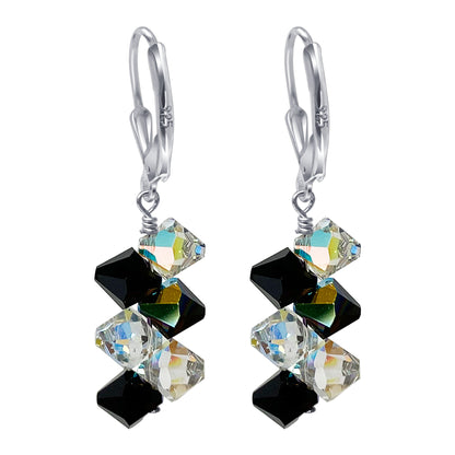 .925 Sterling Silver Leverback Dangle Earrings with Austrian Crystals Elegant Jewelry