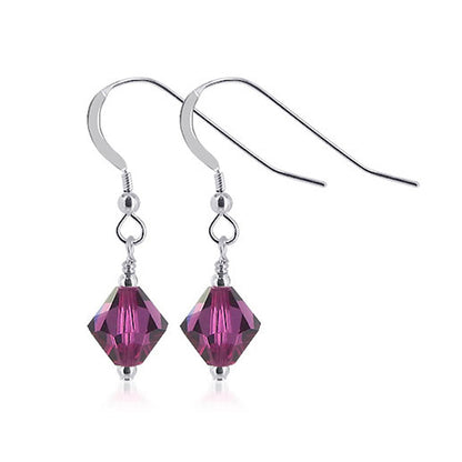 Handmade Drop Earrings .925 Sterling Silver with Sparkling Bicone Austrian Crystals