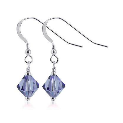 Handmade Drop Earrings .925 Sterling Silver with Sparkling Bicone Austrian Crystals