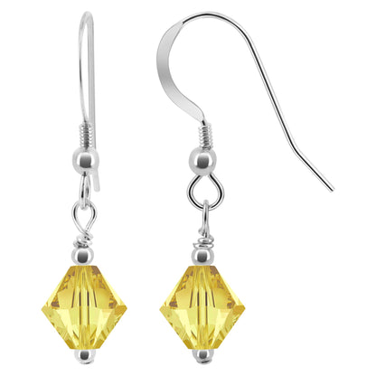 Handmade Drop Earrings .925 Sterling Silver with Sparkling Bicone Austrian Crystals