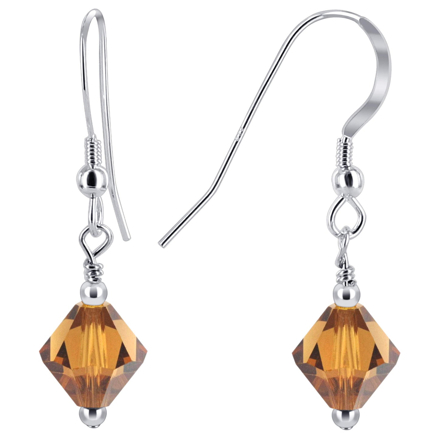 Handmade Drop Earrings with .925 Sterling Silver and Bicone Austrian Crystals