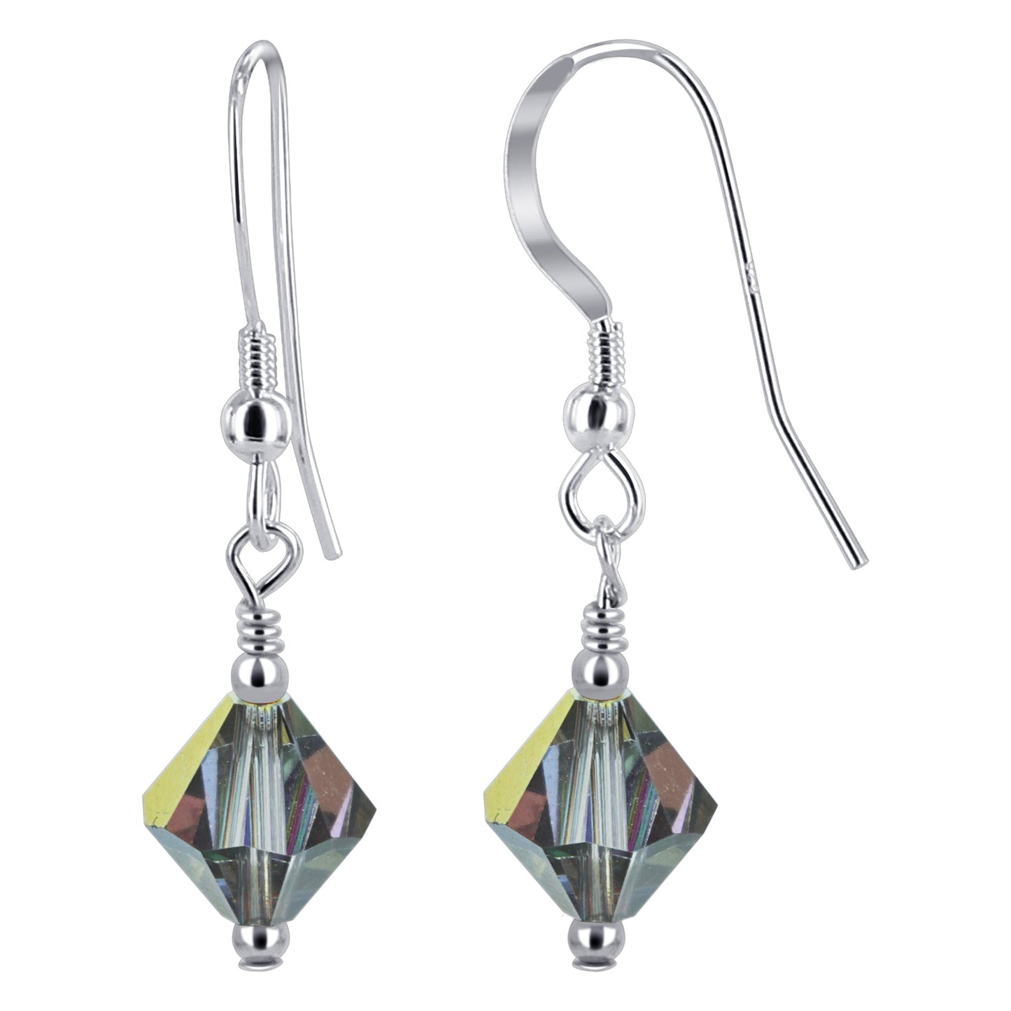 Handmade Drop Earrings with .925 Sterling Silver and Bicone Austrian Crystals