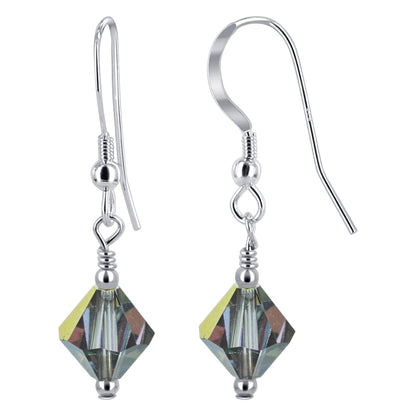 Handmade Drop Earrings .925 Sterling Silver with Sparkling Bicone Austrian Crystals