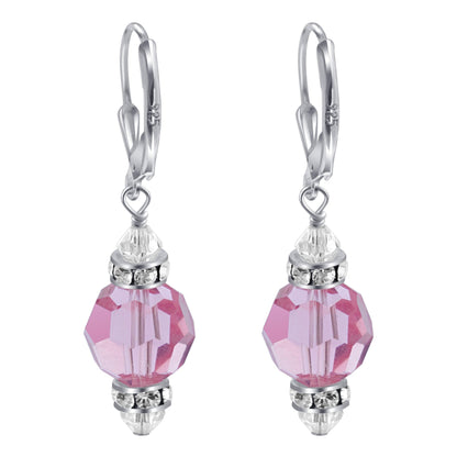 .925 Sterling Silver Drop Earrings with Austrian Crystals and Rondelle Accents