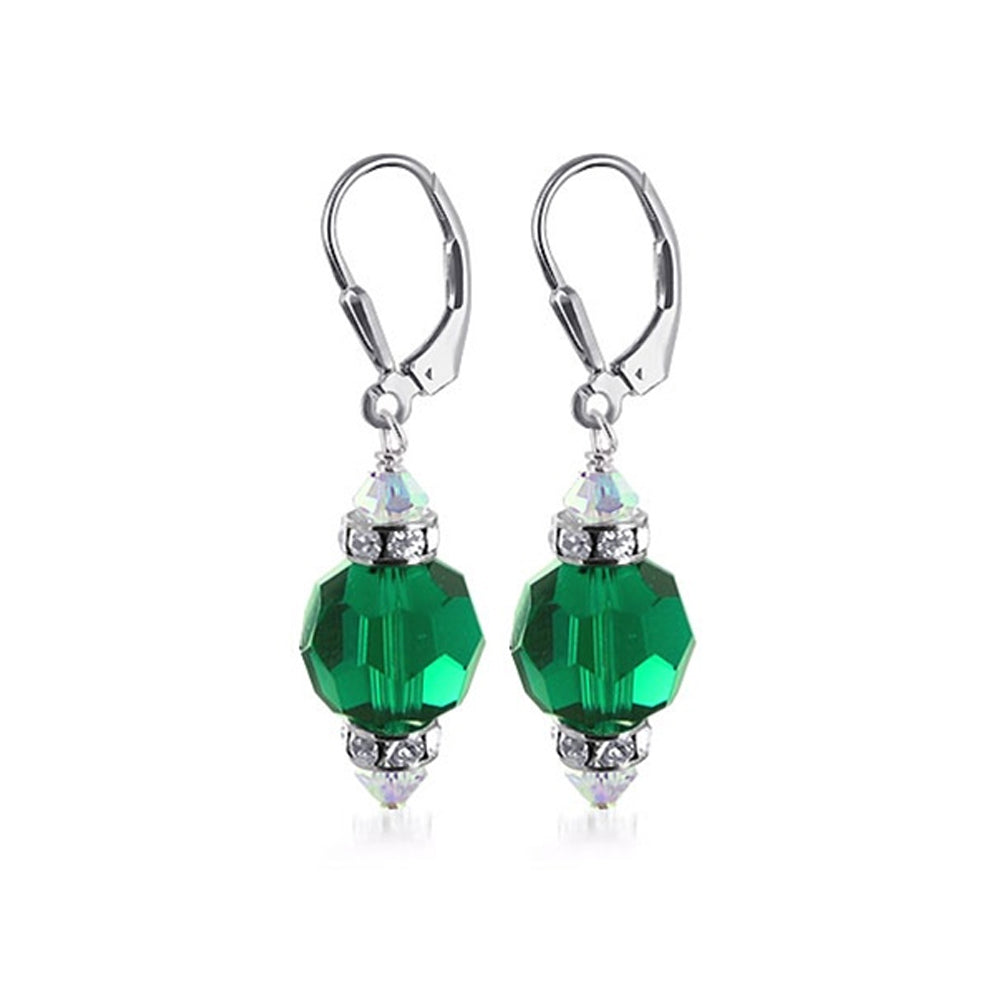 .925 Sterling Silver Drop Earrings with Austrian Crystals and Rondelle Accents