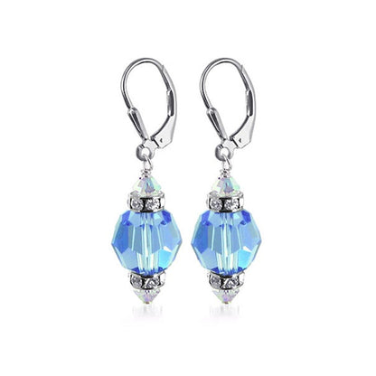 .925 Sterling Silver Drop Earrings with Austrian Crystals and Rondelle Accents