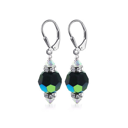 .925 Sterling Silver Drop Earrings with Austrian Crystals and Rondelle Accents