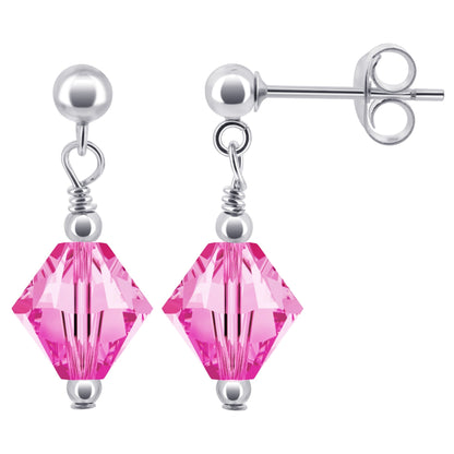 925 Sterling Silver Drop Earrings with Bicone Austrian Crystals Handmade Elegant Jewelry for Women Gift for Her