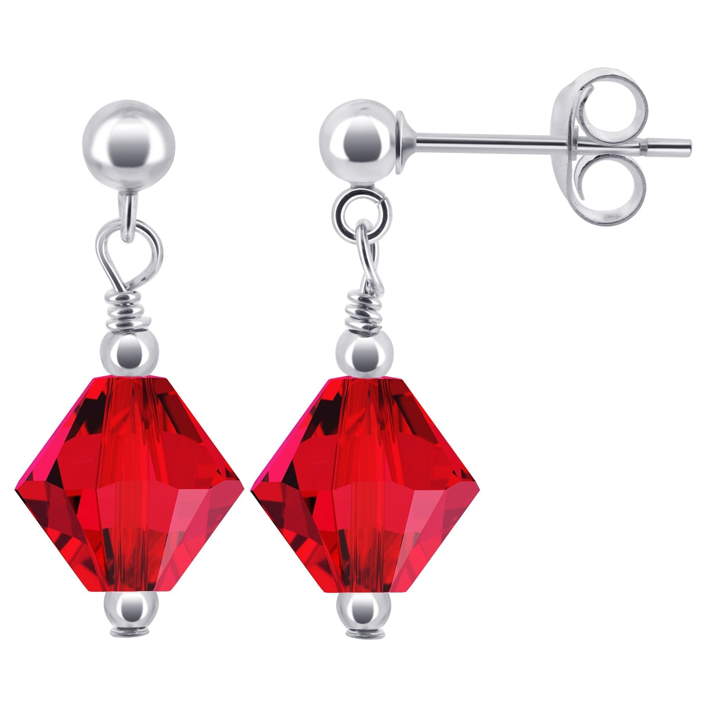 925 Sterling Silver Drop Earrings with Bicone Shaped Austrian Crystals