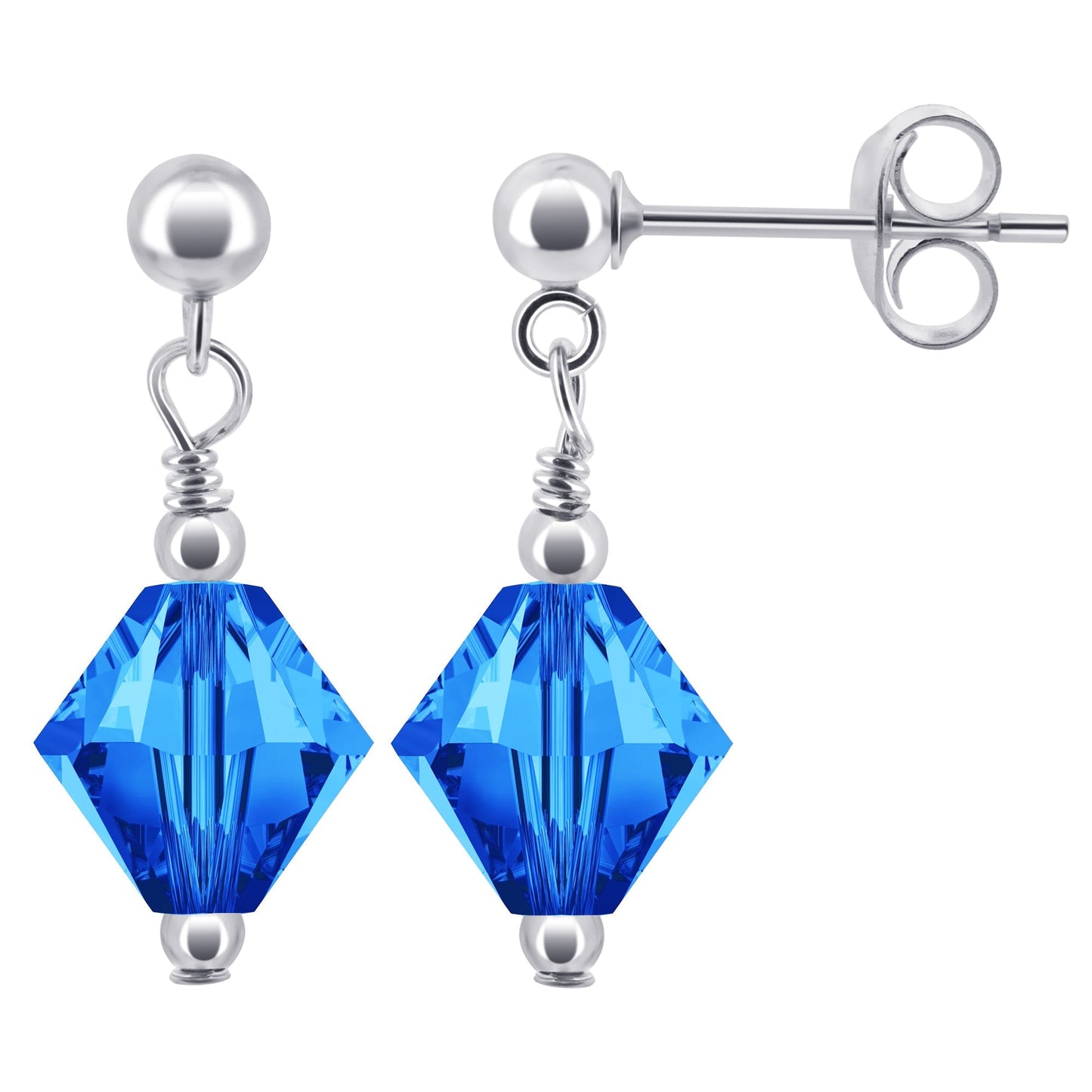 925 Sterling Silver Drop Earrings with Bicone Shaped Austrian Crystals