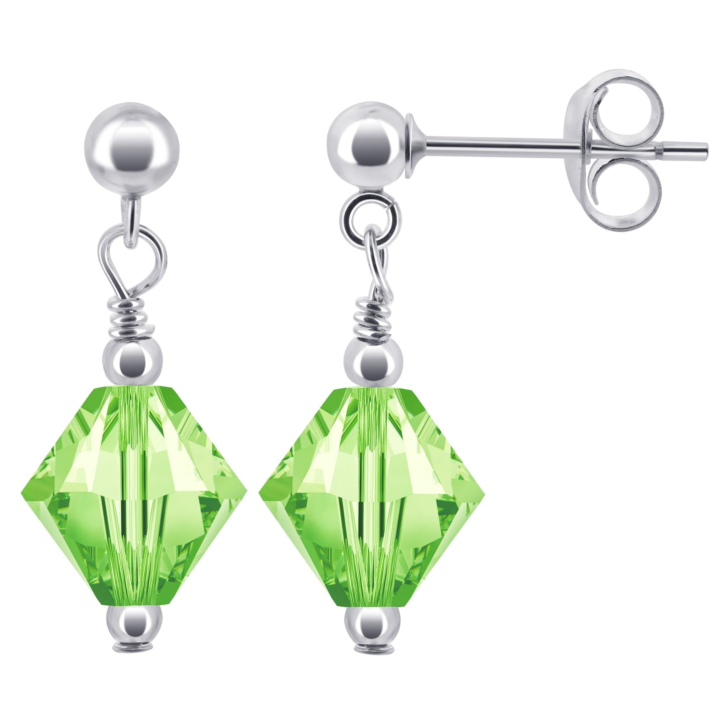 925 Sterling Silver Drop Earrings with Bicone Shaped Austrian Crystals