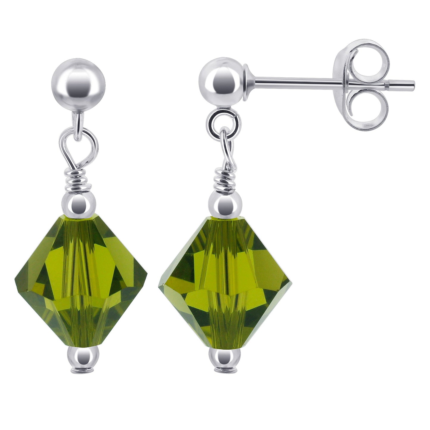 925 Sterling Silver Drop Earrings with Bicone Shaped Austrian Crystals