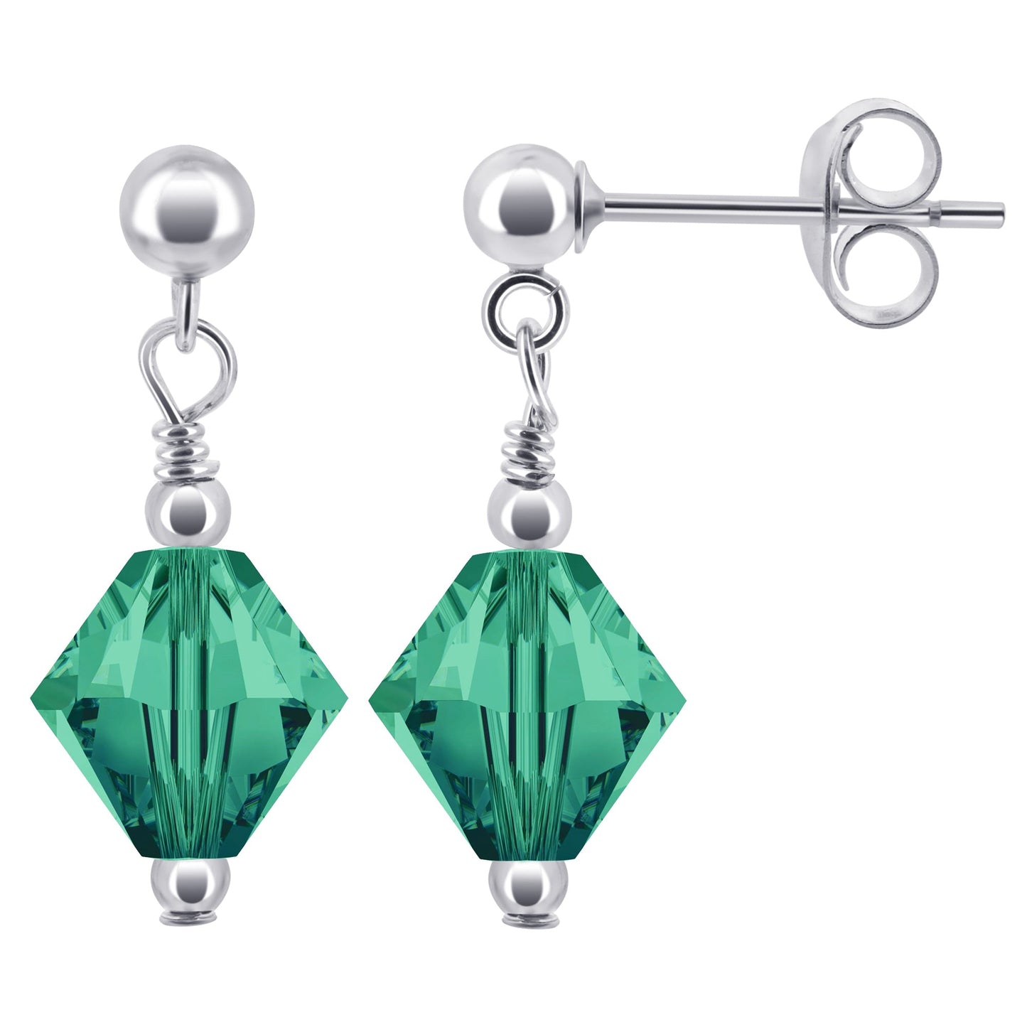 925 Sterling Silver Drop Earrings with Bicone Shaped Austrian Crystals