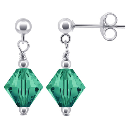 925 Sterling Silver Drop Earrings with Bicone Austrian Crystals Handmade Elegant Jewelry for Women Gift for Her