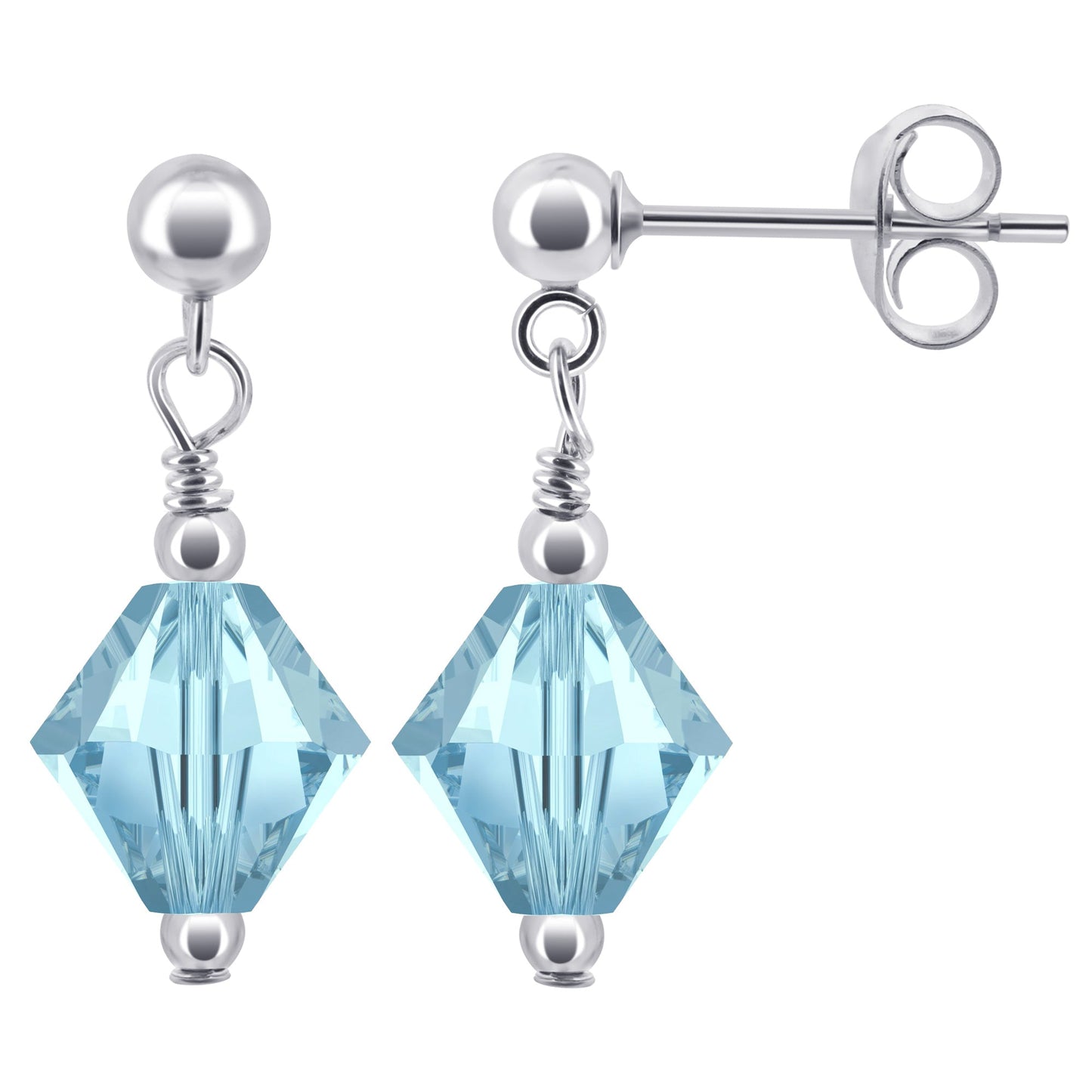 925 Sterling Silver Drop Earrings with Bicone Shaped Austrian Crystals