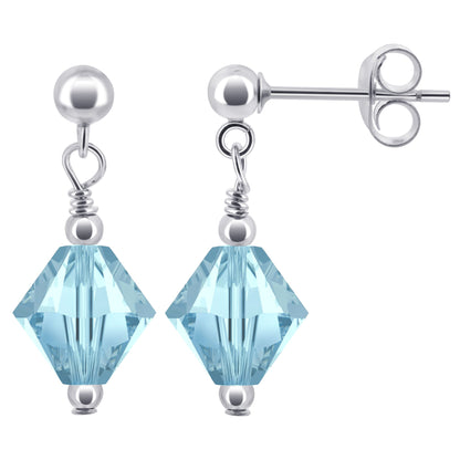 925 Sterling Silver Drop Earrings with Bicone Austrian Crystals Handmade Elegant Jewelry for Women Gift for Her