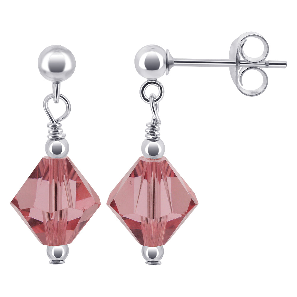 925 Sterling Silver Drop Earrings with Bicone Shaped Austrian Crystals