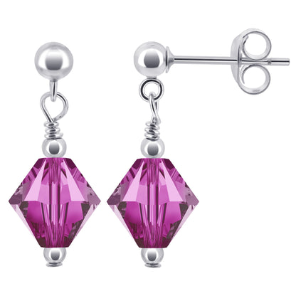 925 Sterling Silver Drop Earrings with Bicone Austrian Crystals Handmade Elegant Jewelry for Women Gift for Her