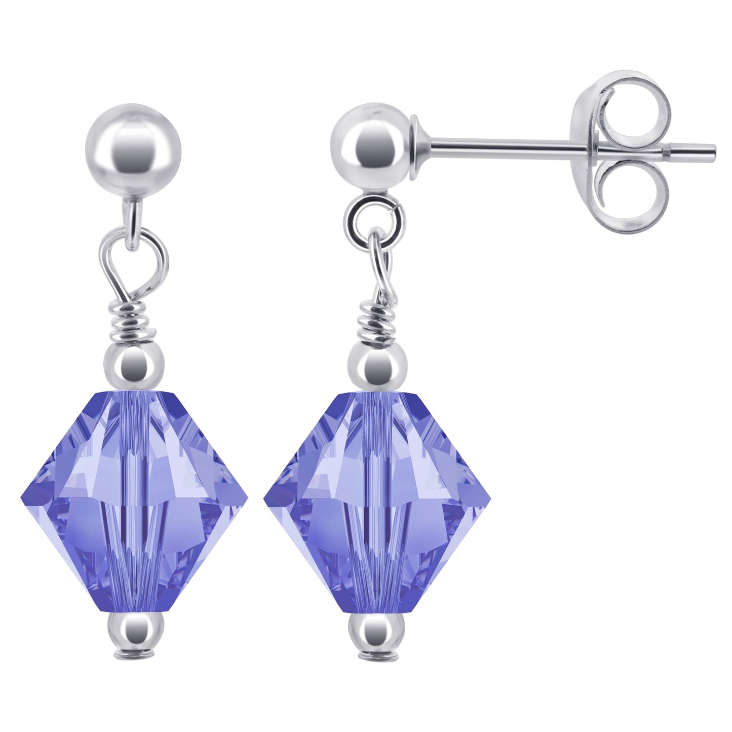 925 Sterling Silver Drop Earrings with Bicone Shaped Austrian Crystals