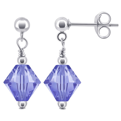 925 Sterling Silver Drop Earrings with Bicone Austrian Crystals Handmade Elegant Jewelry for Women Gift for Her