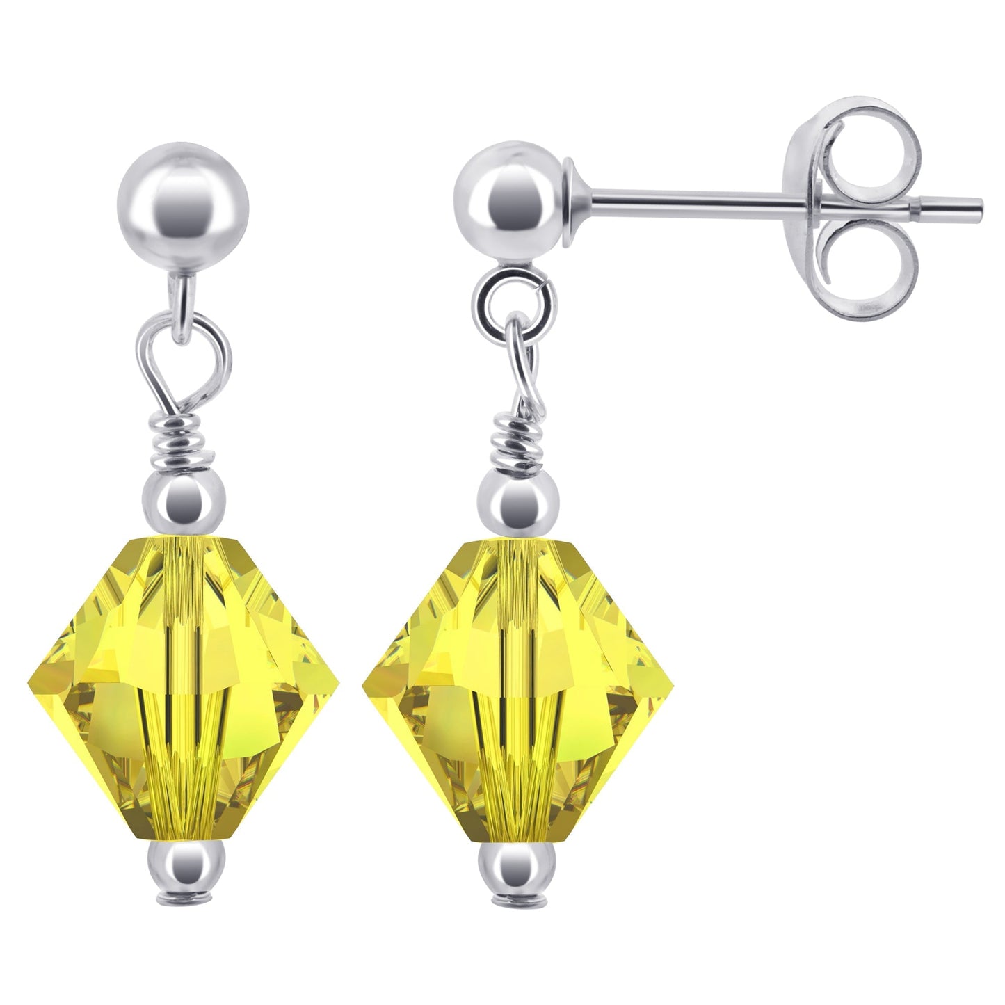 925 Sterling Silver Drop Earrings with Bicone Shaped Austrian Crystals