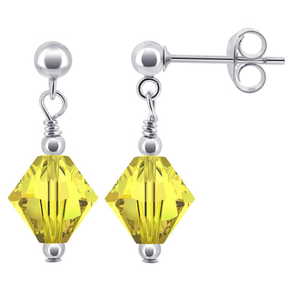 925 Sterling Silver Drop Earrings with Bicone Austrian Crystals Handmade Elegant Jewelry for Women Gift for Her