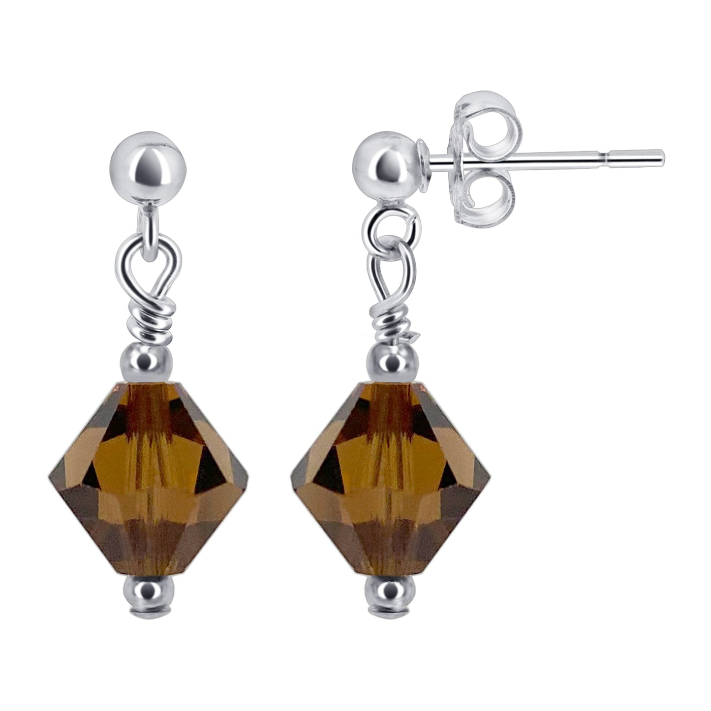925 Sterling Silver Drop Earrings with Bicone Shaped Austrian Crystals