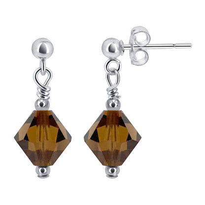 925 Sterling Silver Drop Earrings with Bicone Austrian Crystals Handmade Elegant Jewelry for Women Gift for Her