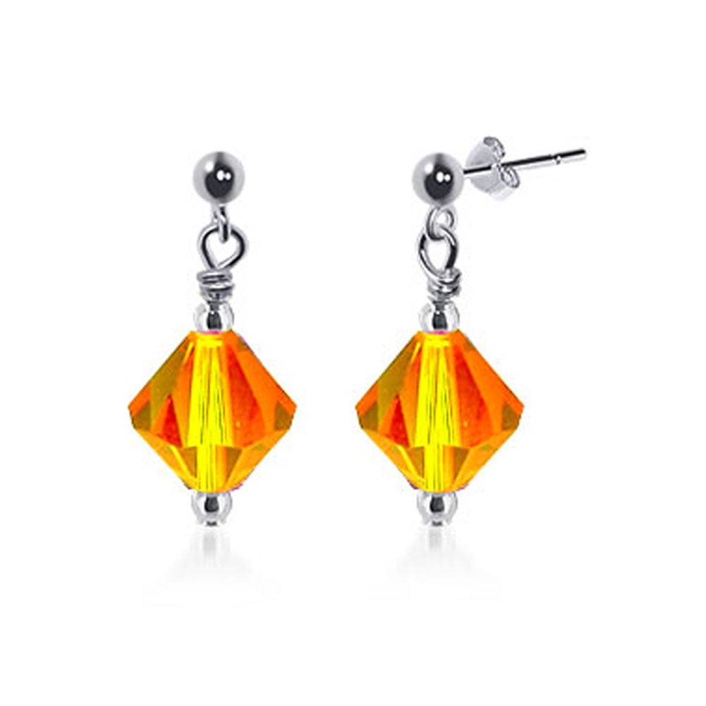 925 Sterling Silver Drop Earrings with Bicone Shaped Austrian Crystals