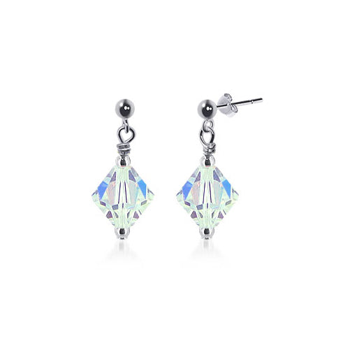925 Sterling Silver Drop Earrings with Bicone Shaped Austrian Crystals