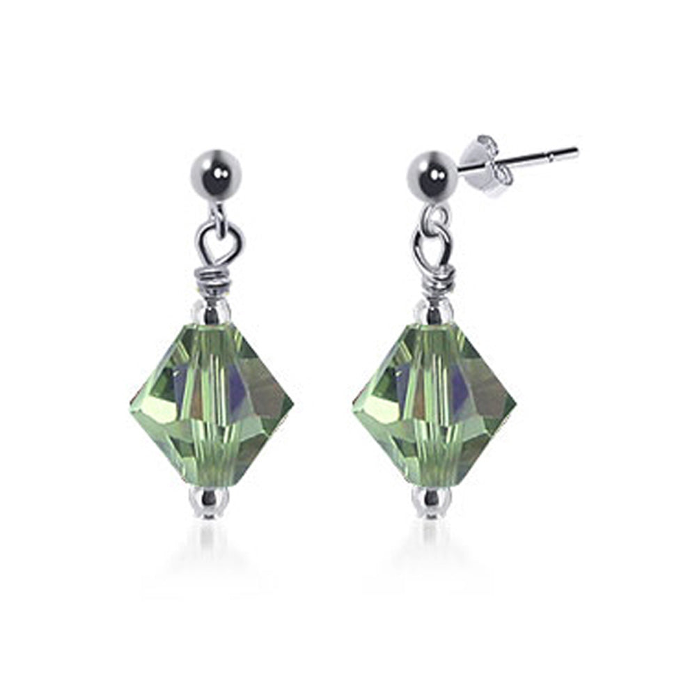 925 Sterling Silver Drop Earrings with Bicone Shaped Austrian Crystals