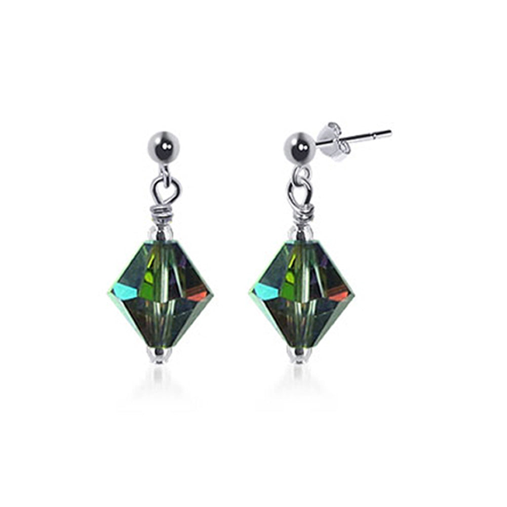 925 Sterling Silver Drop Earrings with Bicone Shaped Austrian Crystals