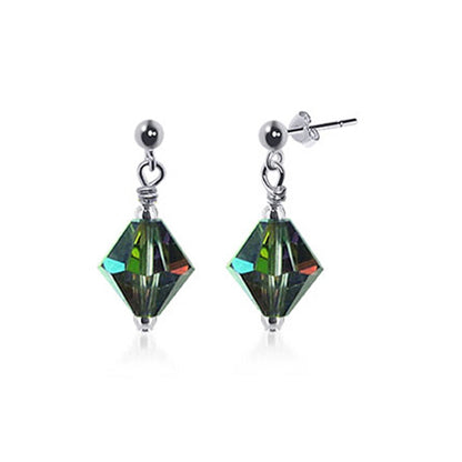 925 Sterling Silver Drop Earrings with Bicone Austrian Crystals Handmade Elegant Jewelry for Women Gift for Her
