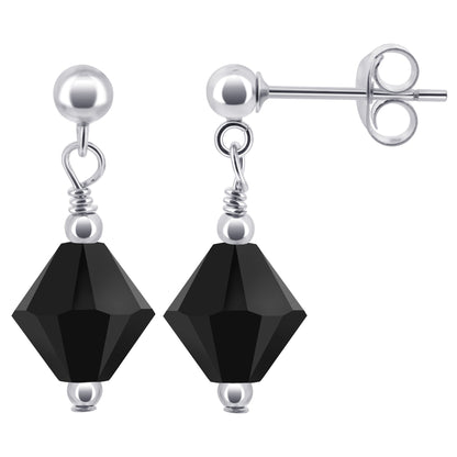 925 Sterling Silver Drop Earrings with Bicone Austrian Crystals Handmade Elegant Jewelry for Women Gift for Her