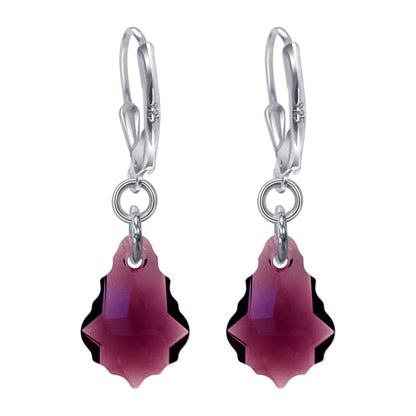 .925 Sterling Silver Drop Earrings with Baroque Shape Austrian Crystals