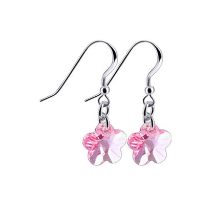 Handmade 925 Sterling Silver Drop Earrings with Flower Shaped Austrian Crystals