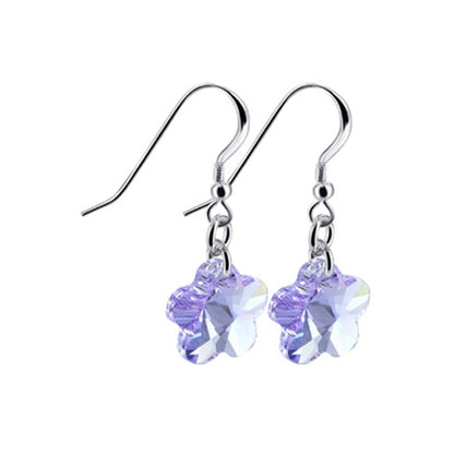 Handmade 925 Sterling Silver Drop Earrings with Flower Shaped Austrian Crystals