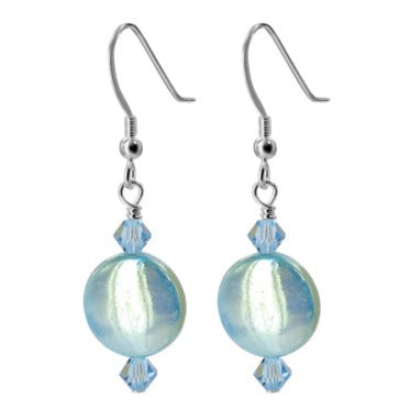 Blue Mother Of Pearl Austrian Crystals 925 Sterling Silver Drop Earrings - Gem Avenue
