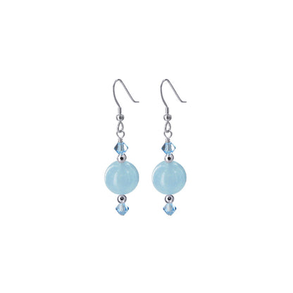 Handmade .925 Sterling Silver Drop Earrings with Agate and Austrian Crystals