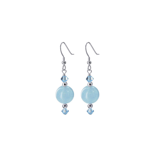 Handmade .925 Sterling Silver Drop Earrings with Agate and Austrian Crystals