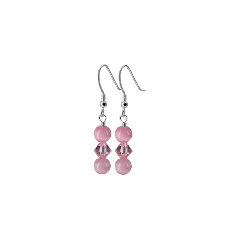 925 Sterling Silver Drop Earrings with Austrian Crystals & Cat's Eye Beads