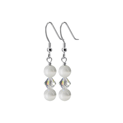 925 Sterling Silver Drop Earrings with Austrian Crystals & Cat's Eye Beads