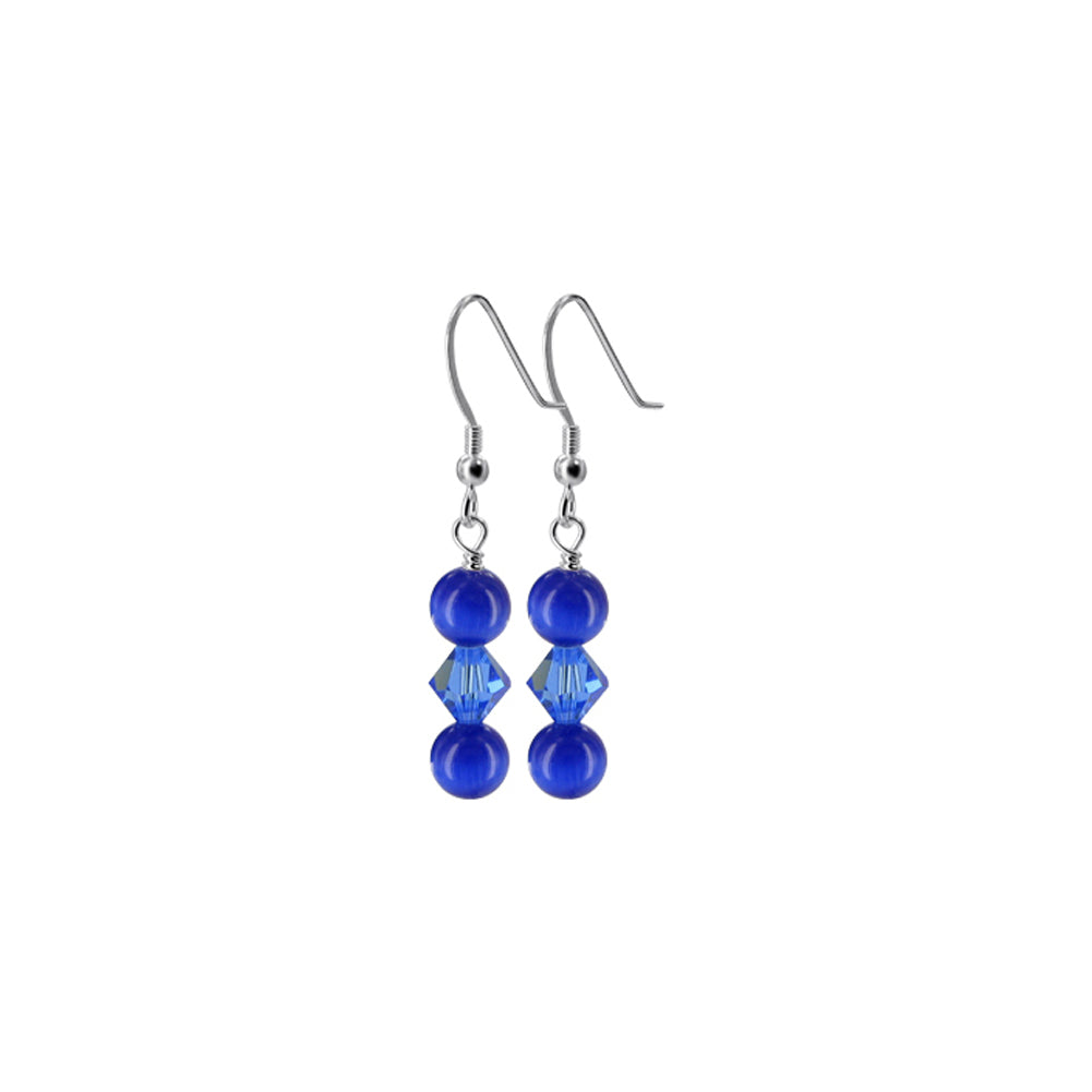 925 Sterling Silver Drop Earrings with Austrian Crystals & Cat's Eye Beads