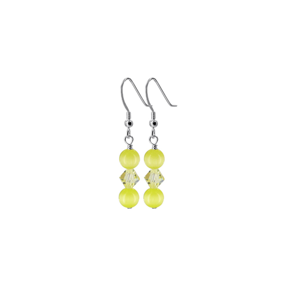 925 Sterling Silver Drop Earrings with Austrian Crystals & Cat's Eye Beads
