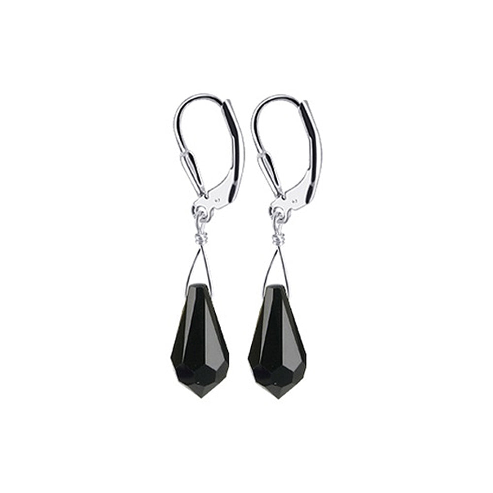 Teardrop Shaped Austrian Crystal Handmade 925 Sterling Silver Leverback Drop Earrings