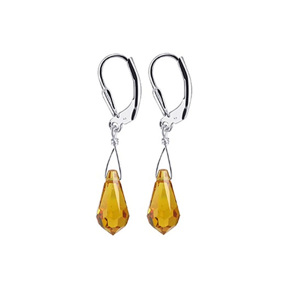 Teardrop Shaped Austrian Crystal Handmade 925 Sterling Silver Leverback Drop Earrings